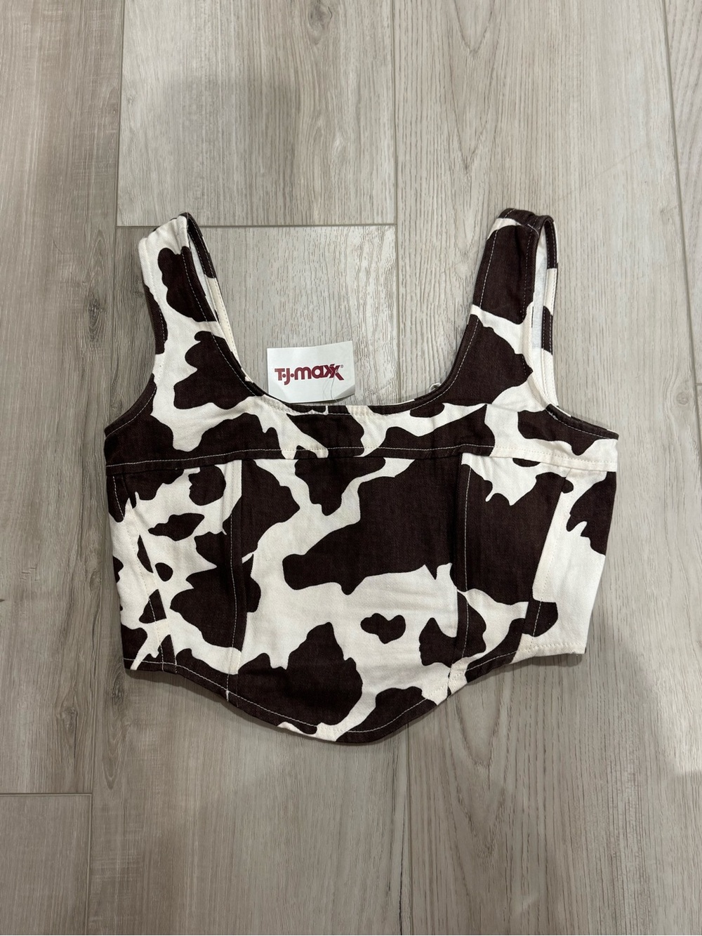Lone Star Brown & White Cow Print Crop Tank